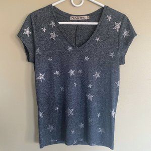 Michael Stars gray vneck silver star tshirt sz m